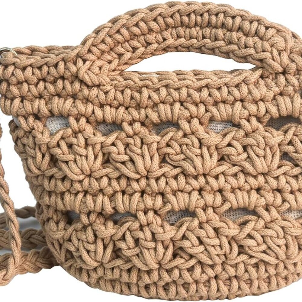 Woven Crochet Crossbody Purse – Small Boho Cotton Knit Shoulder Bag for Women, B